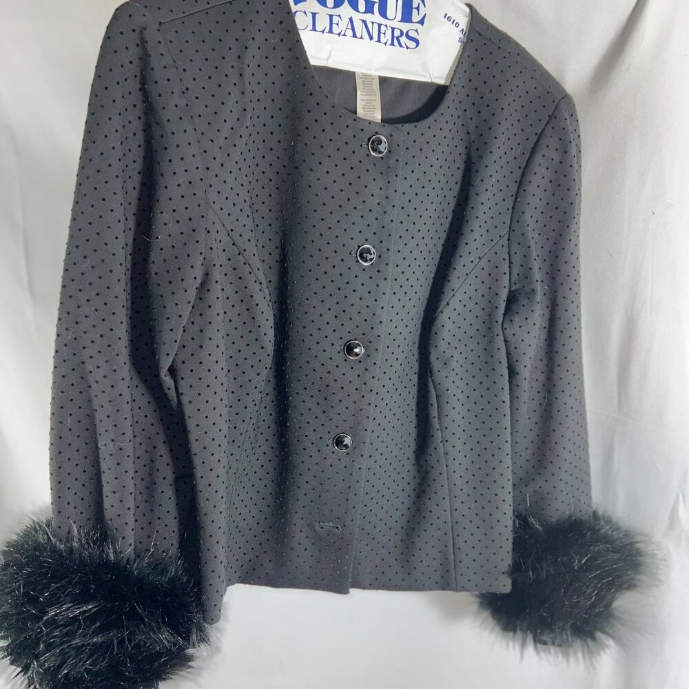 Chico's black jacket with fur cuffs.